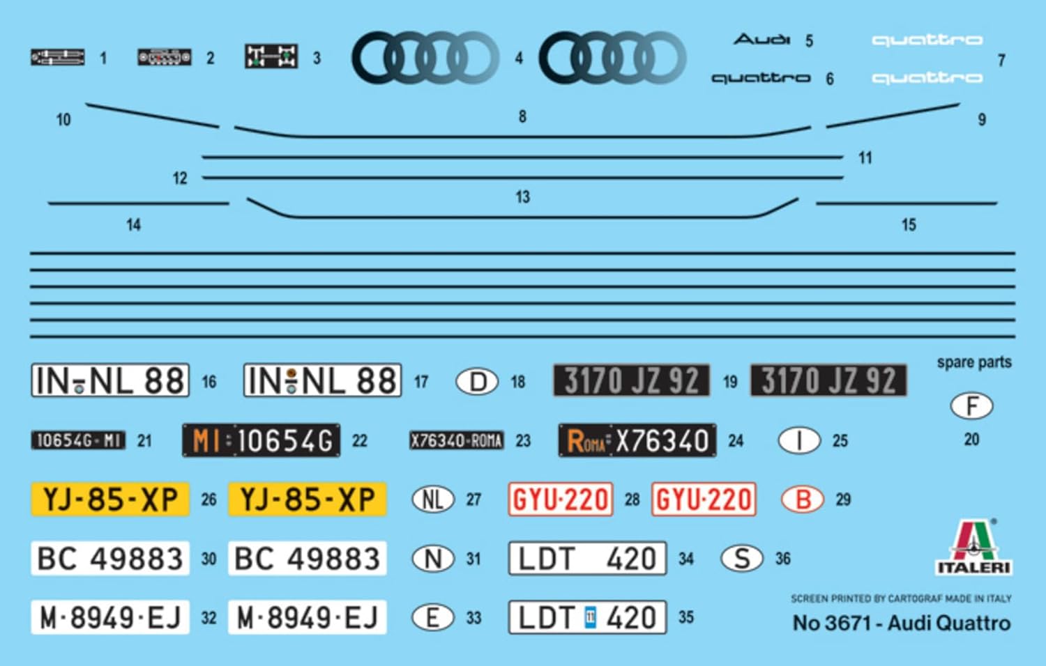 ITALERI 3671 Audi Quattro, Kit Modellino in Plastica da Montare. Scala 1:24 (Skill 2