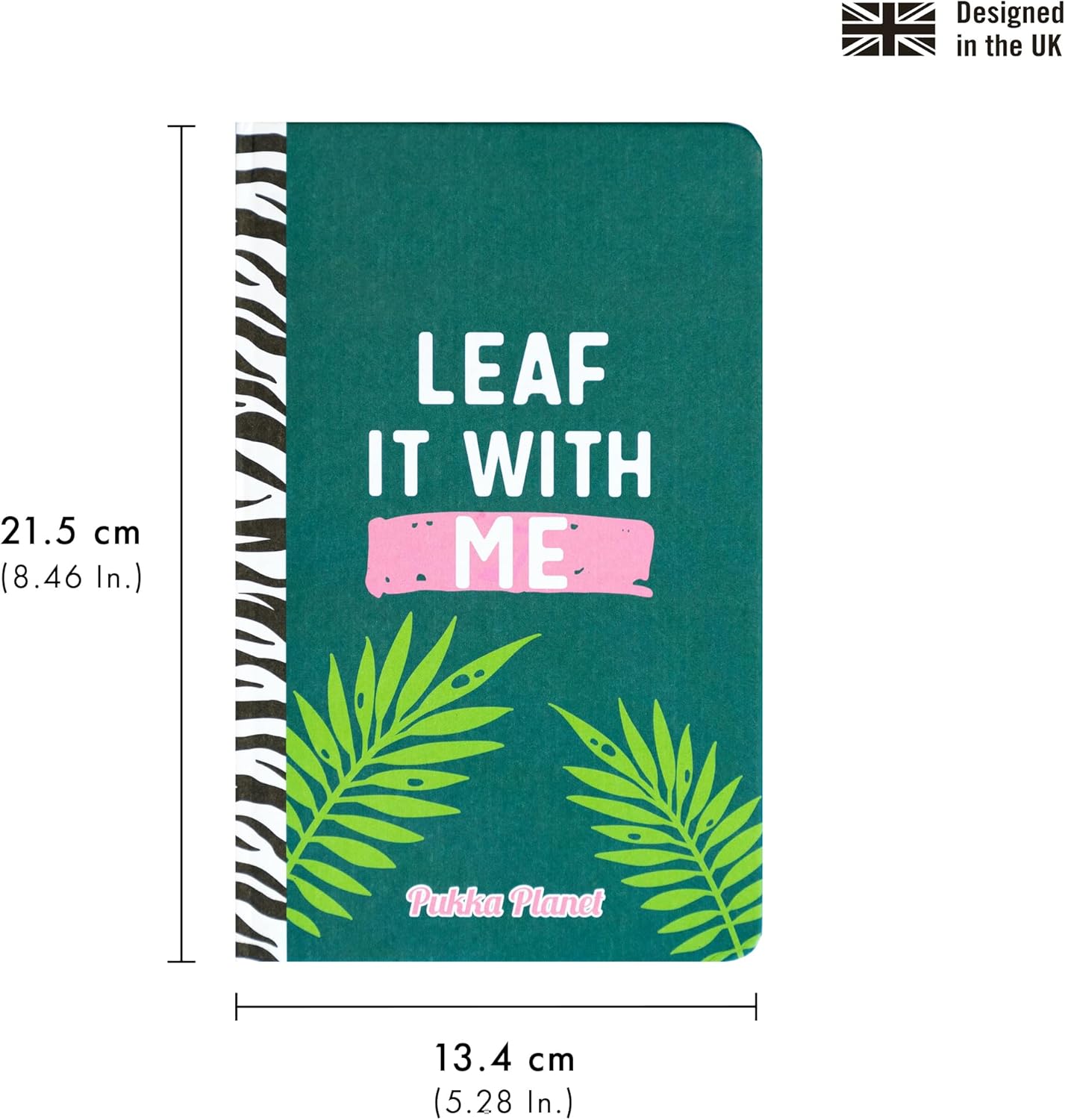 Pukka Pad, Pukka Planet A5 Soft Cover Notebook – Casebound Journal with 192 Pages of 8mm Ruled 90GSM Paper – Feature Acid-Free, Vegan Inks and Glue with Recycled Paper, 21.5 x 13.4cm - Leaf It