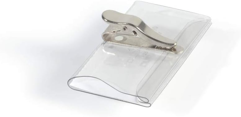 Durable 811019 Portanombres (con pinza de cocodrilo, 40 x 75 mm) Paquete de 25 piezas, transparente