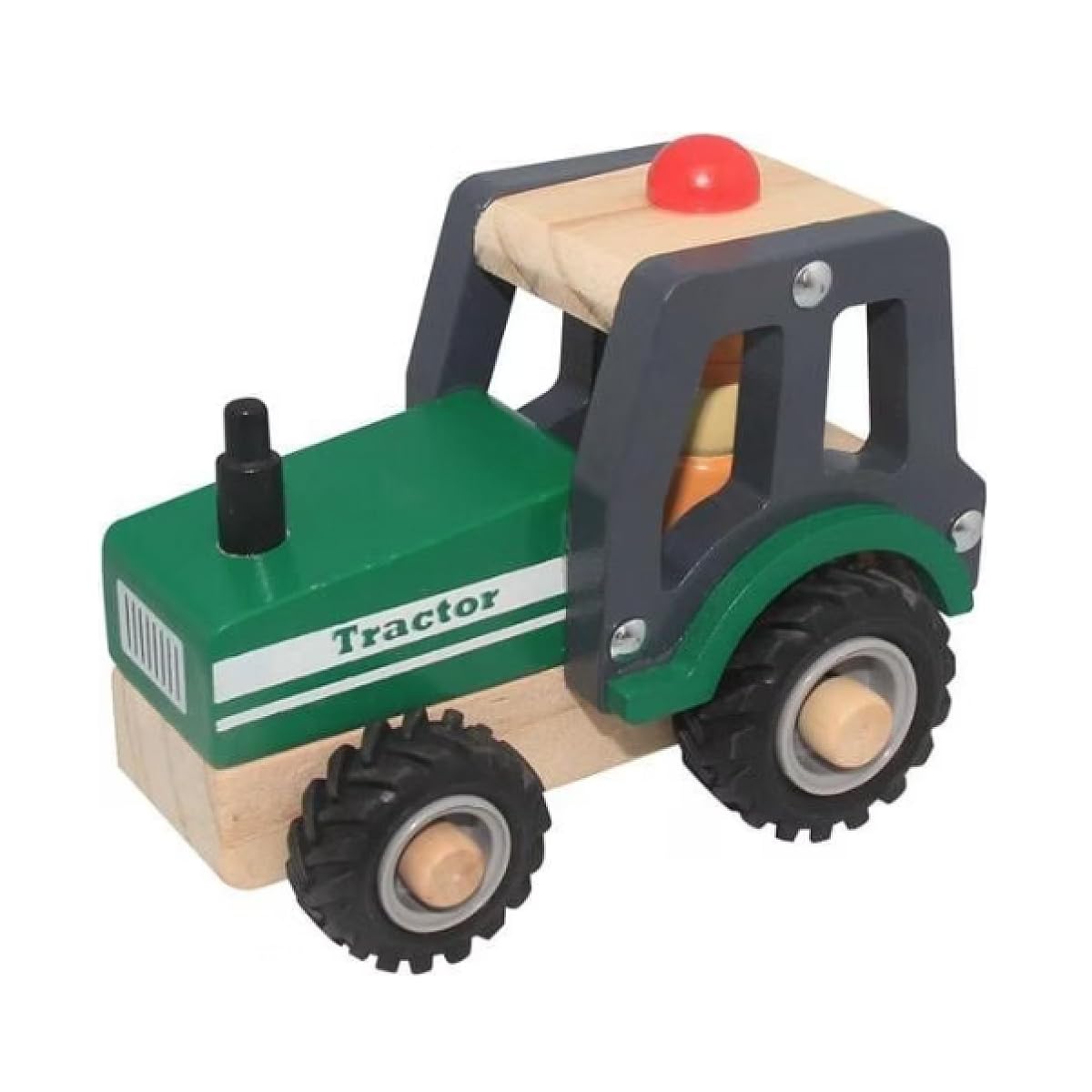 BB&Co Green Wooden Tractor with Rubber Wheel
