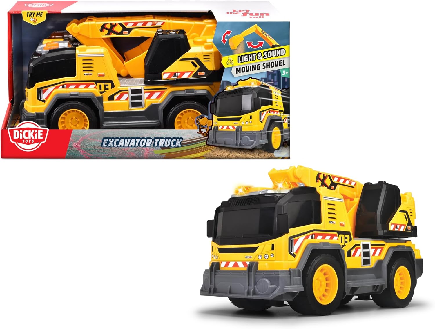 Dickie Toys - Excavator Truck (30 cm) - großer Bagger-LKW ab 3 Jahre mit 360°-Arm für Kinderzimmer & Sandkasten - Auto-Spielzeug für Kinder mit Licht & Sound, inkl. Batterien