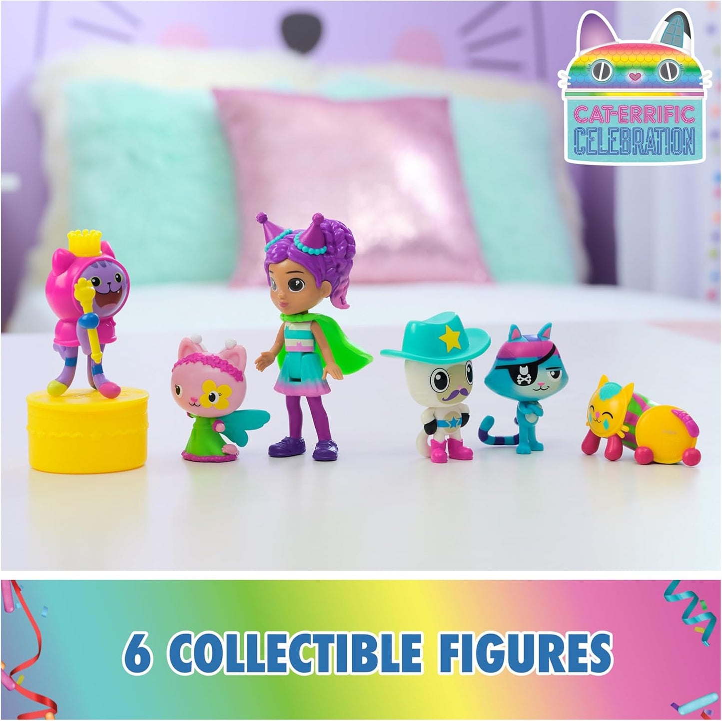 Gabby's Dollhouse, Celebration-Themed Figures with Gabby Girl, 5 Cat Toy Figures, Surprise Toys and Doll’s House Accessories, Kids’ Toys for Girls and Boys 3+
