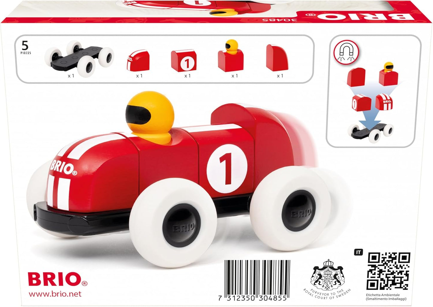Brio - Macchina da Corsa con Blocchi Magnetici in Legno, Giochi Educativi, Giocattolo, Idea Regalo per Bambino e Bambina 12+ Mesi