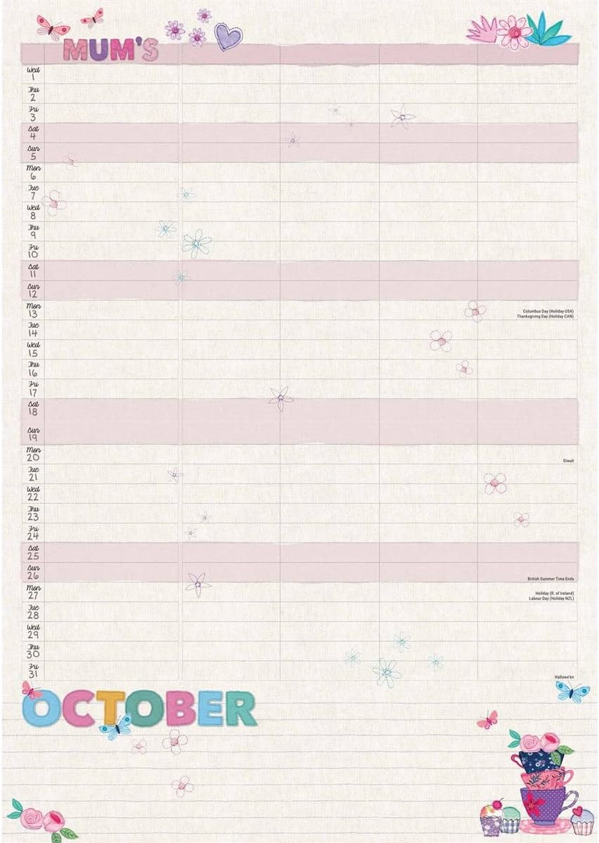 Mums Fabric & Buttons (Month To View) A4 Planner 2025 (PFP)