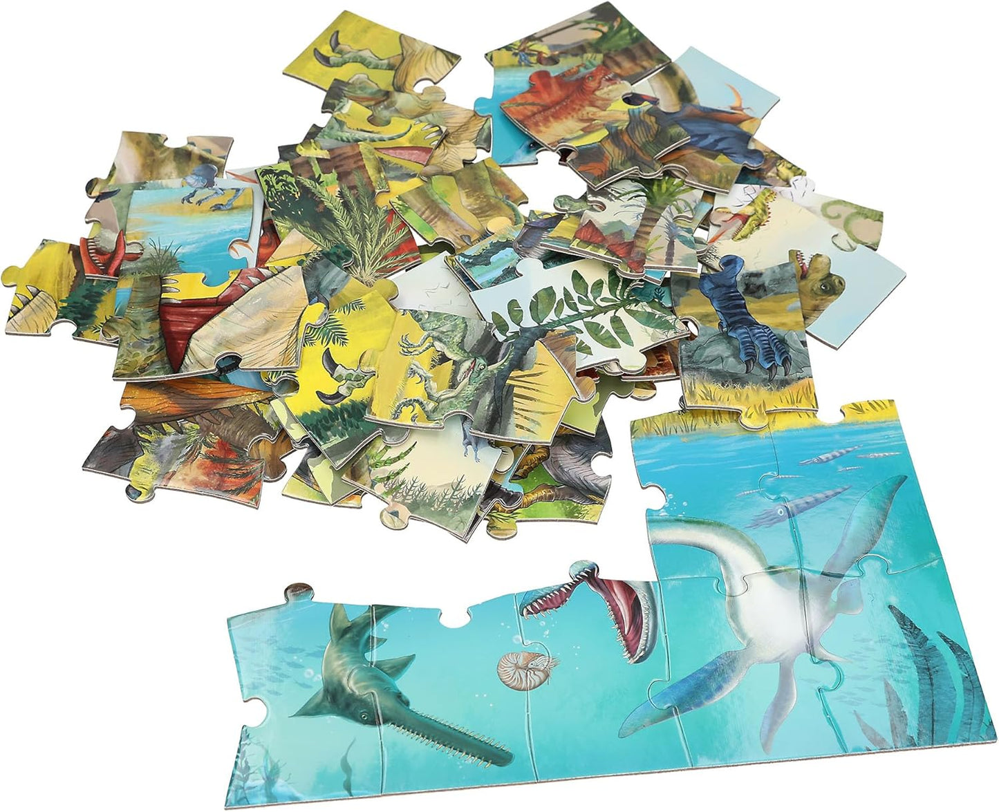 Depesche 13206 Dino World - Puzzle 50 Teile, mit detailliertem Dinosaurier Motiv, ausgelegt ca. 58 x 40 cm, im Karton-Koffer mit Tragegriff