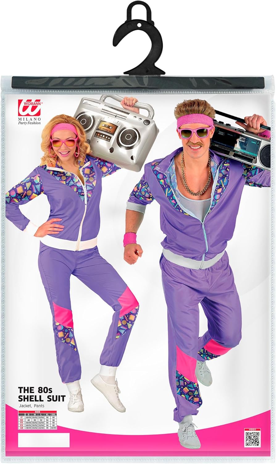 Widmann - Kostüm 80er Jahre Trainingsanzug, Jacke und Hose, Assi Anzug, Proll Anzug, Retrostyle, Bad Taste Party, 80ties, Karneval S Single
