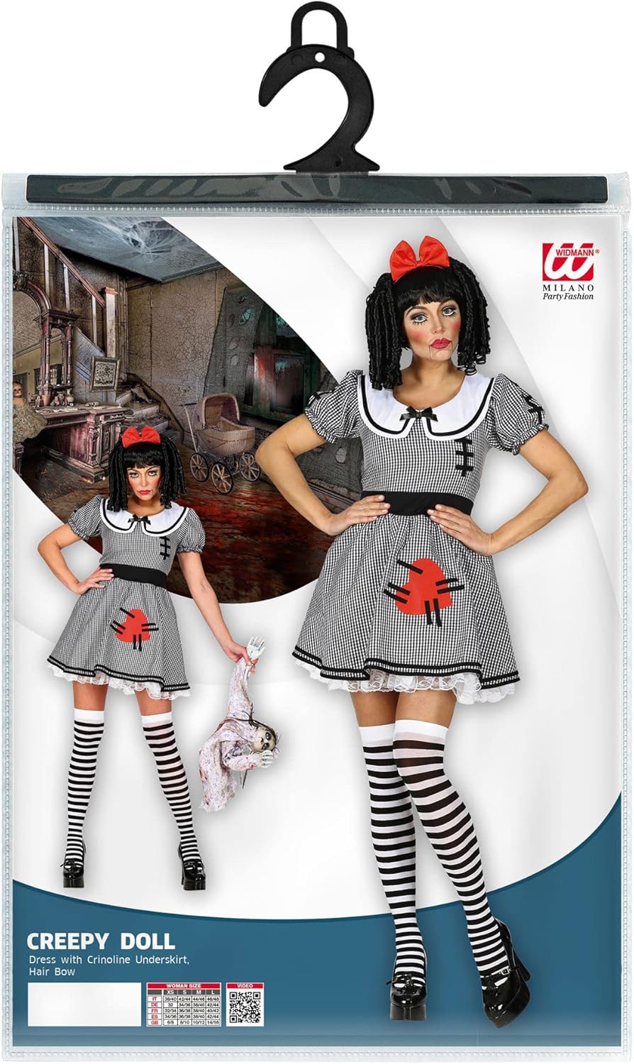 "CREEPY DOLL" (dress with crinoline underskirt, hair bow) - (S)