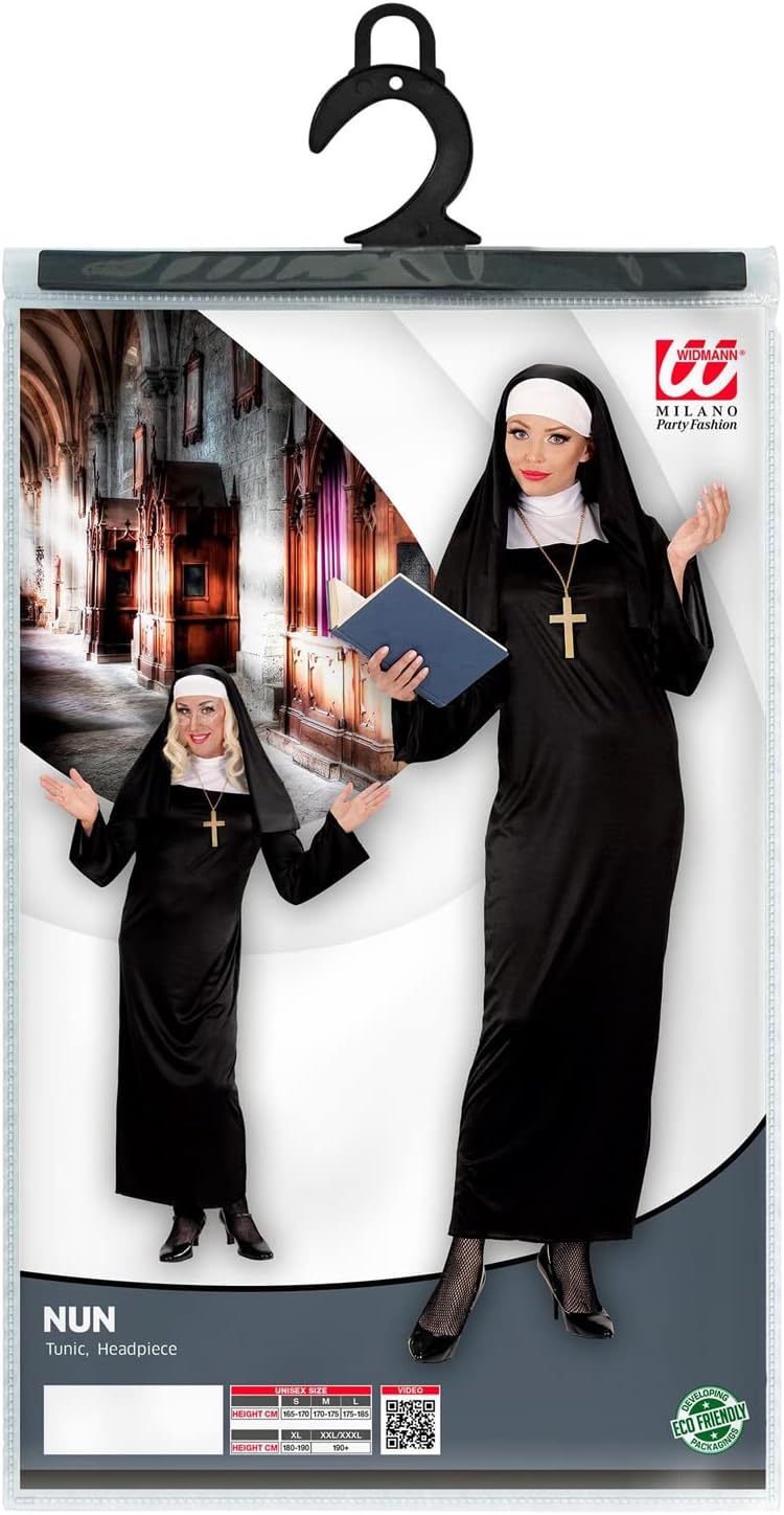 Widmann 01323 Adult Costume Nun Tunic and Headpiece XL Black