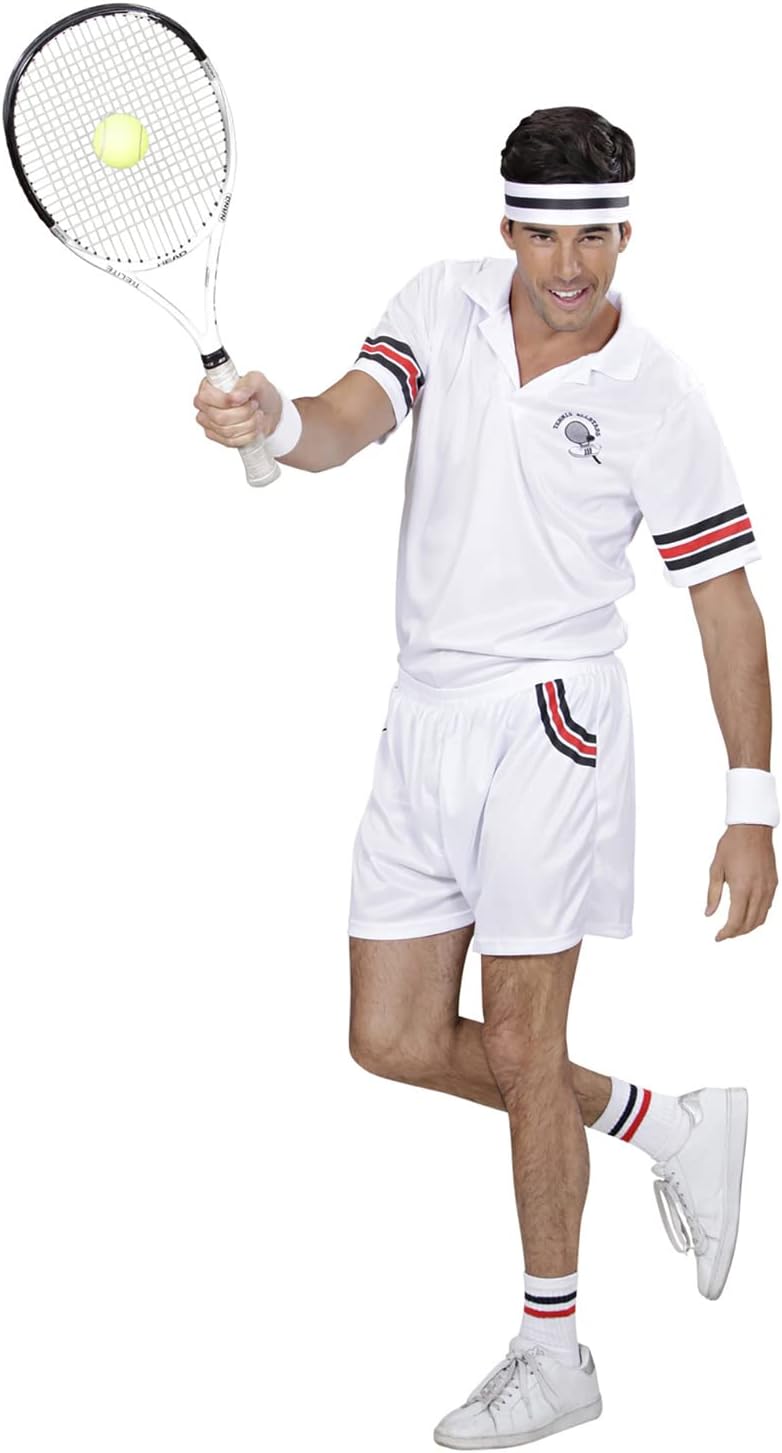 WIDMANN Adults Mens Tennis Player Costume. Includes t-shirt, shorts and sweatband. Wimbledon, Fancy Dress, Outfit, World Book Day, Halloween, Carnival XL Multicoloured