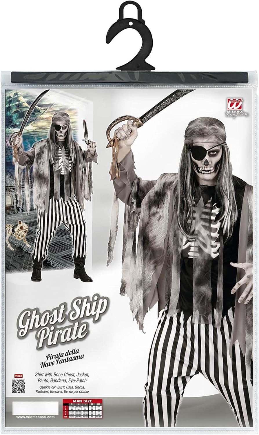 Widmann Adults’ Ghost Ship Pirate Costume, with Rib Print T-Shirt, Jacket, Trousers & Bandana XL