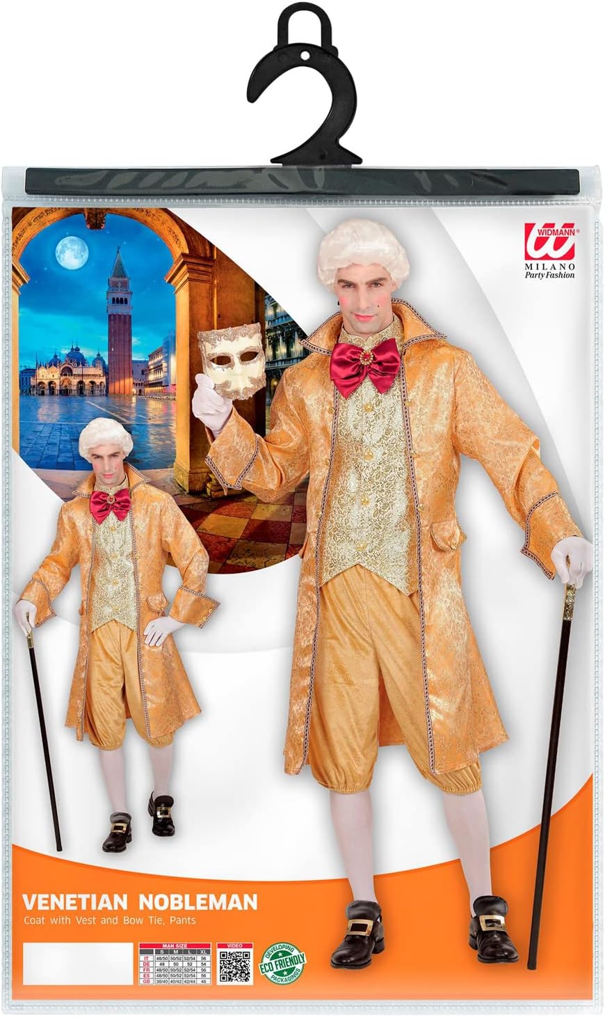 Widmann - Kostüm Venezianischer Edelmann, Mantel mit Weste, Fliege, Hose, Adeliger, Baron, Barock, Maskenball, Mottoparty, Karneval XL