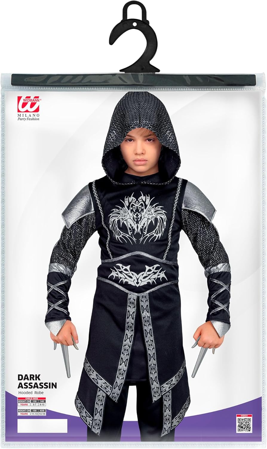Widmann 08318 Children's Dark Knight Costume, Black, Medieval, Soldier, Ninja, Warrior, 158