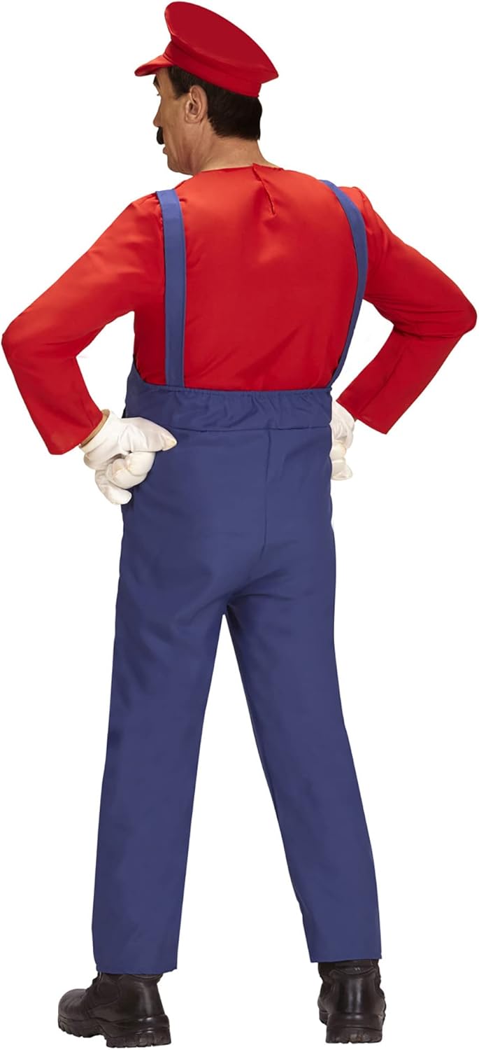 WIDMANN Adult Mens Red and Blue Super Plumber Costume. Includes Overalls, Shirt and Hat. Fancy Dress, Outfit, World Book Day, Halloween, Carnival, Stag Do