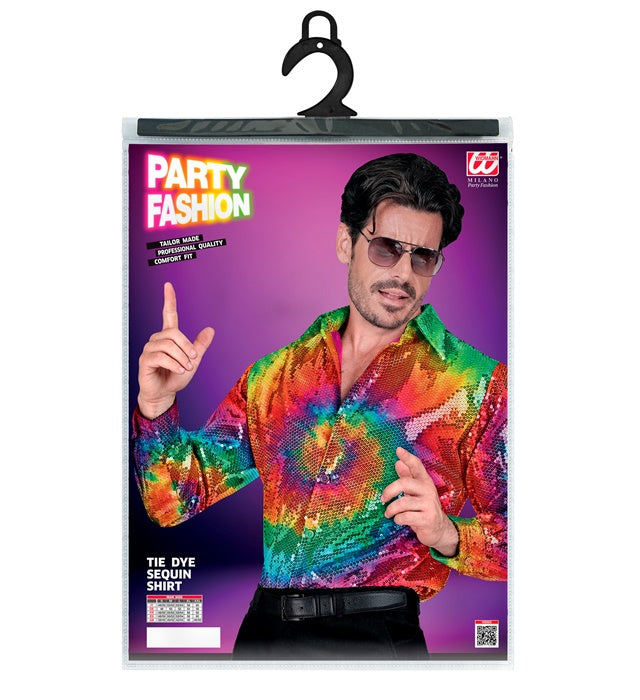 Widmann Party Fashion Shirt (Tie Dye Sequin Shirt) (L/XL) Rainbow