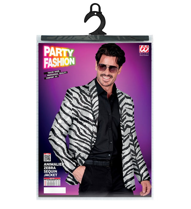 Widmann Party Fashion Jacket (Animalier Zebra Sequin Jacket) (L) Silver