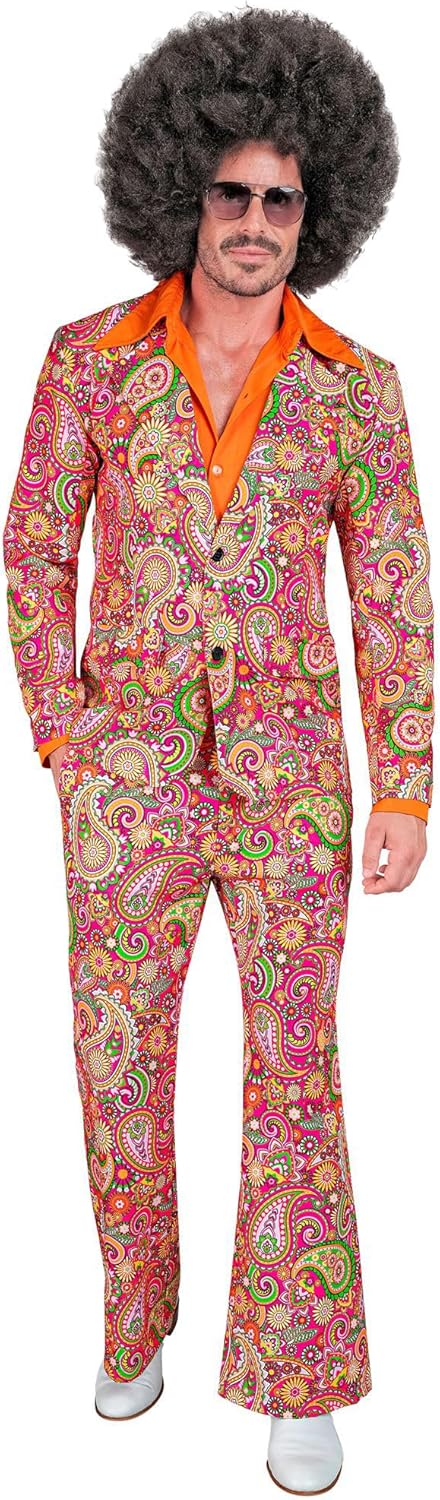 Widmann - Costume 60s suit, jacket and trousers, hippie, reggae, flower power, disco fever, hit move paisley XL