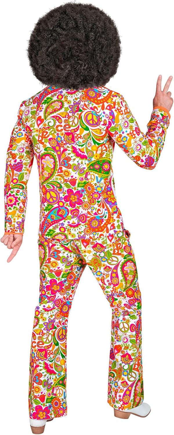 Widmann - Costume 60s suit, jacket and trousers, hippie, reggae, flower power, disco fever, hit move Peace & Paisley L