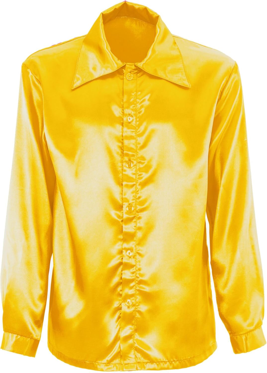 Satin Yellow 70S Disco Shirt - (Size: L)