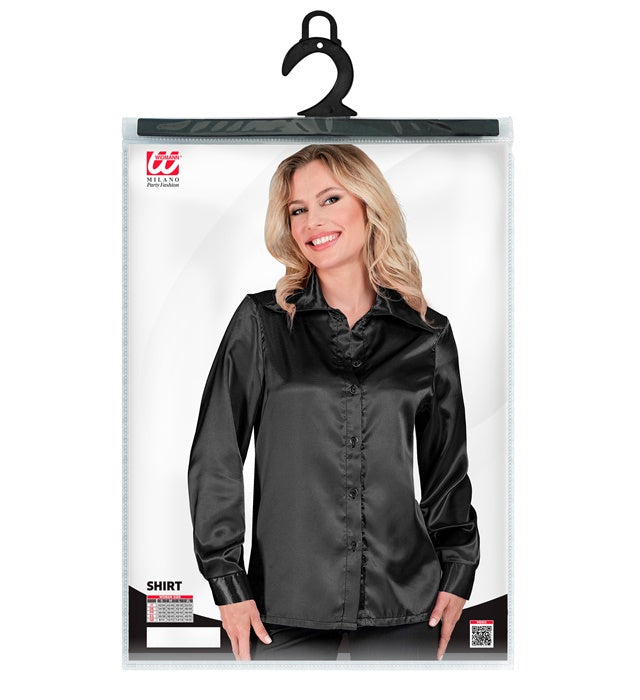 Widmann Satin Black 70s Disco Shirt (M) Black