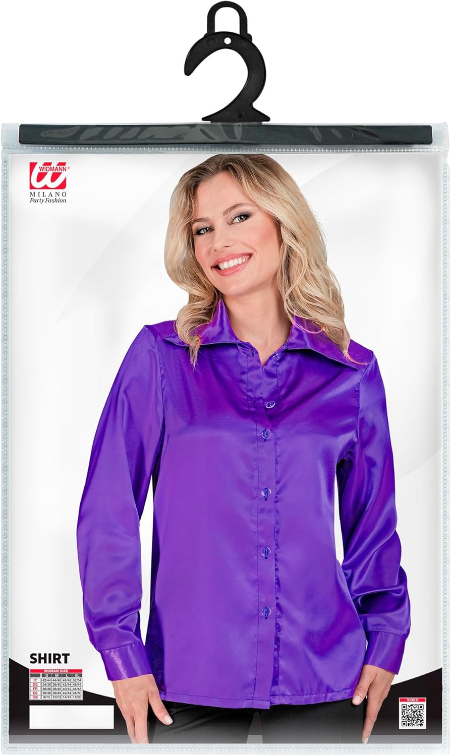 Satin Purple 70S Disco Shirt - (Size: L)