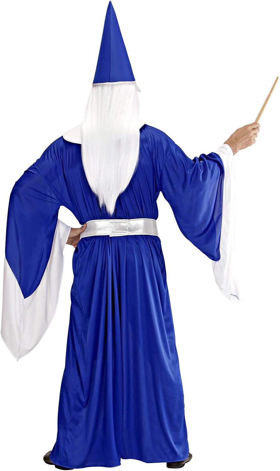 Widmann Men's 35104 - Wizard Costume, Tunic with Collar, Belt, Hat, Witch Master, Carnival, Theme Party medium Blue