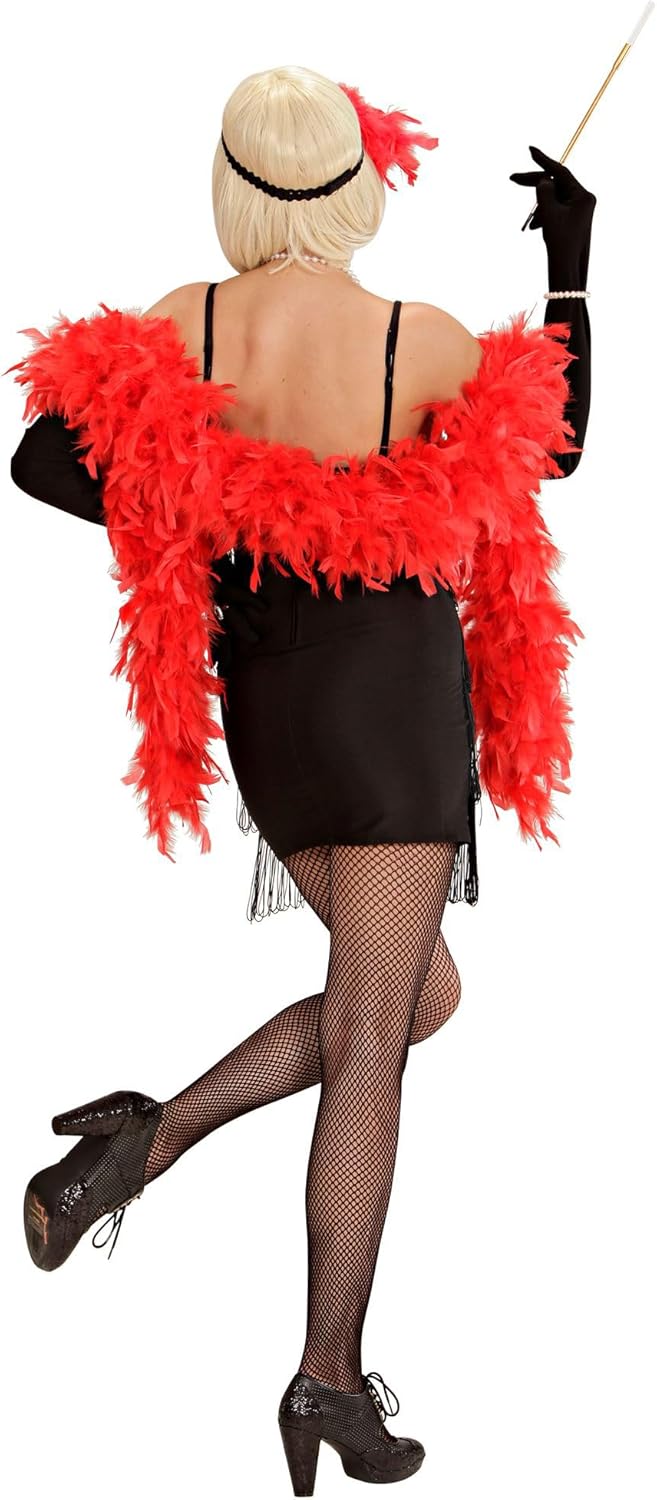 Widmann - Charleston costume, dress and headband, black strap dress with fringes, sequin headband with black feather, 20s, flapper