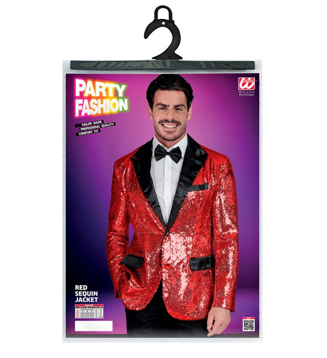 Widmann Party Fashion Jacket (Red Sequin Jacket With Satin Collar And Pockets) (XL) Red