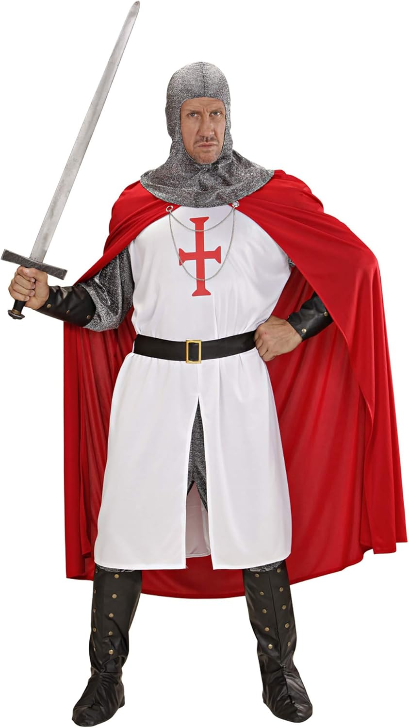Widmann - Crusader Costume, Long Tunic, Trousers, Belt, Bracelets, Helmet, Boot Covers, Cape, Medieval, Warrior, Fighter, Theme Party, Carnival