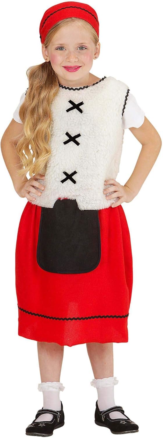 Widmann Waistcoat Pocket Christmas 72905 Children's Costume, Farmer's Girl, Vest, Skirt with Bag, Headscarf, Theme Party, Carnival, Multicoloured, 116 (EU)