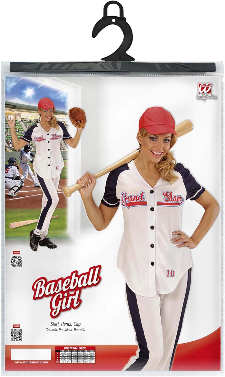 Widmann 73371 – Adult Costume Baseball Girl, Shirt, Trousers and Hat M White