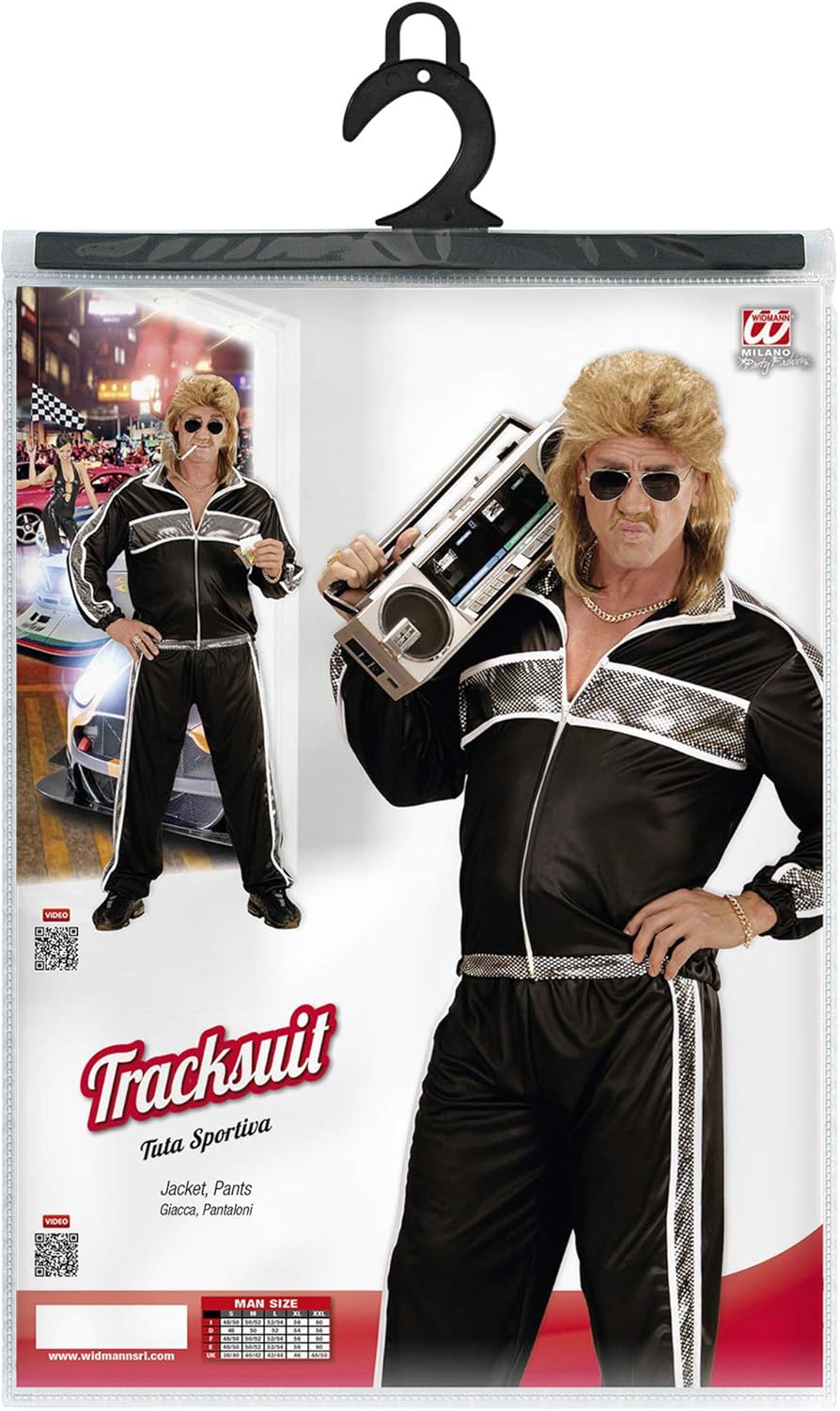 Widmann Adult Costume Tracksuit, Jacket and Pants, Black