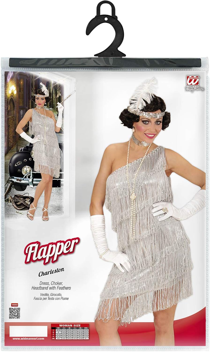 "FLAPPER" (dress, choker, headband with feather) - (S) S Silber