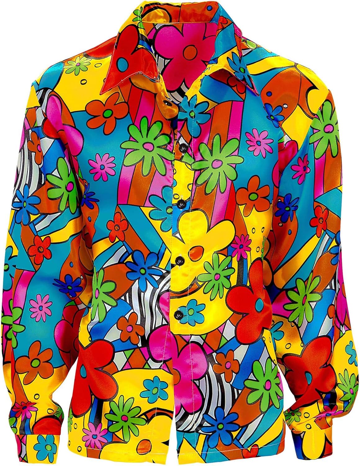 WIDMANN Adult Mens Flowery Multicoloured Hippie Shirt. Includes Shirt. Fancy Dress Costume, Outfit, World Book Day, Halloween, Carnival, 60s, Flower Power, Hippy