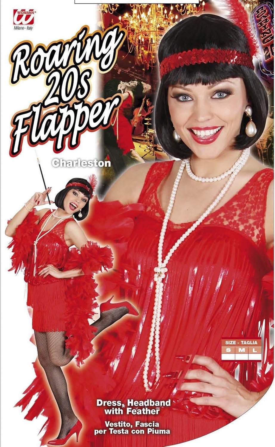 Ladies Red Roaring 20s Flapper Costume Medium UK 10-12 for 20s 30s Moll Bugsy Fancy Dress Red M