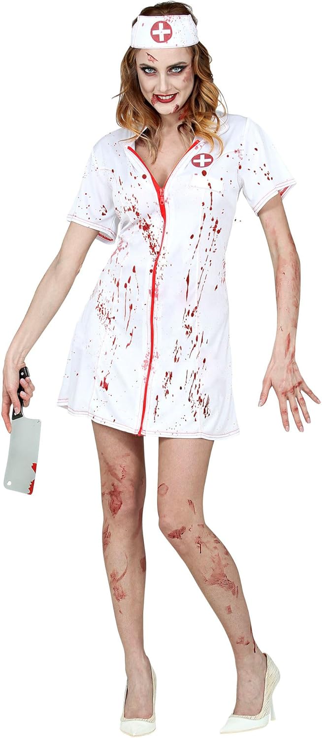 Widmann - Kostüm Zombie Krankenschwester, Kleid, Kopfbedeckung, Halloween, Karneval, Mottoparty XS