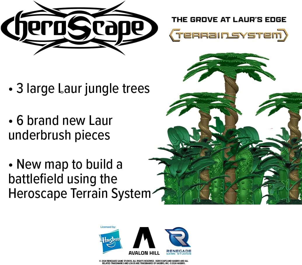 Renegade Game Studios Heroscape The Grove at Laur's Edge Terrain Pack | Build New Jungle environments Over which to Battle for Valhalla Contains : 3 Laur Jungle Trees 6 Laur Jungle Underbrush