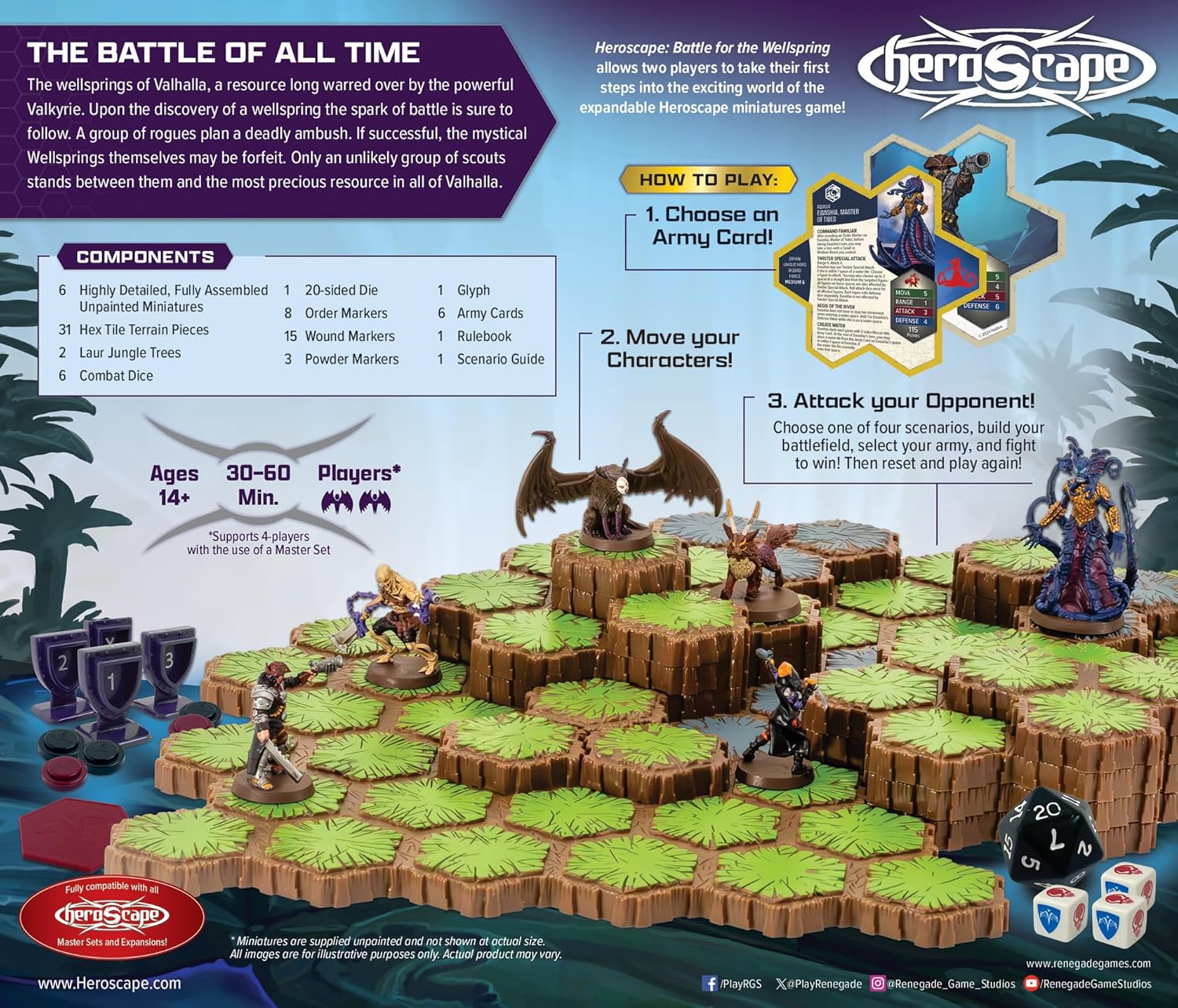 Heroscape Battle for The Wellspring Battle Box | Start The Expandable Heroscape Miniatures Game! for 2 Players, Ages 14 and up Contains 6 Miniatures, Terrain and Exclusive Wellspring Water Tiles!