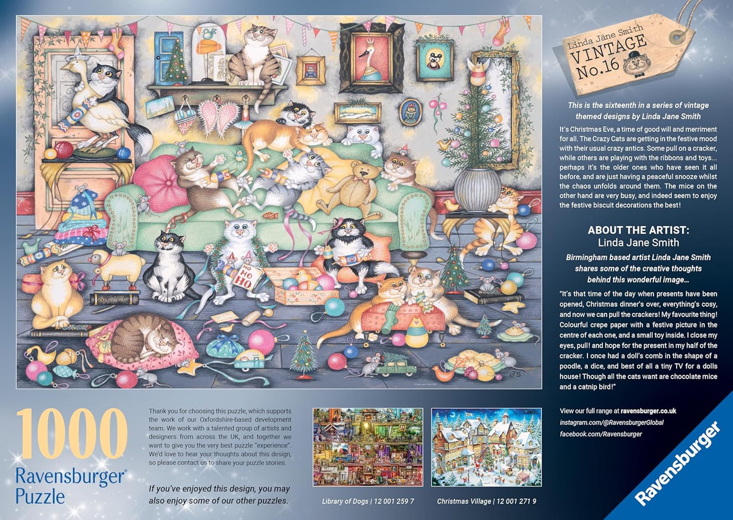 Ravensburger Crazy Cats Vintage No.16 Christmas Crackers 1000 Piece Jigsaw Puzzles for Adults and Kids Age 12 Years Up