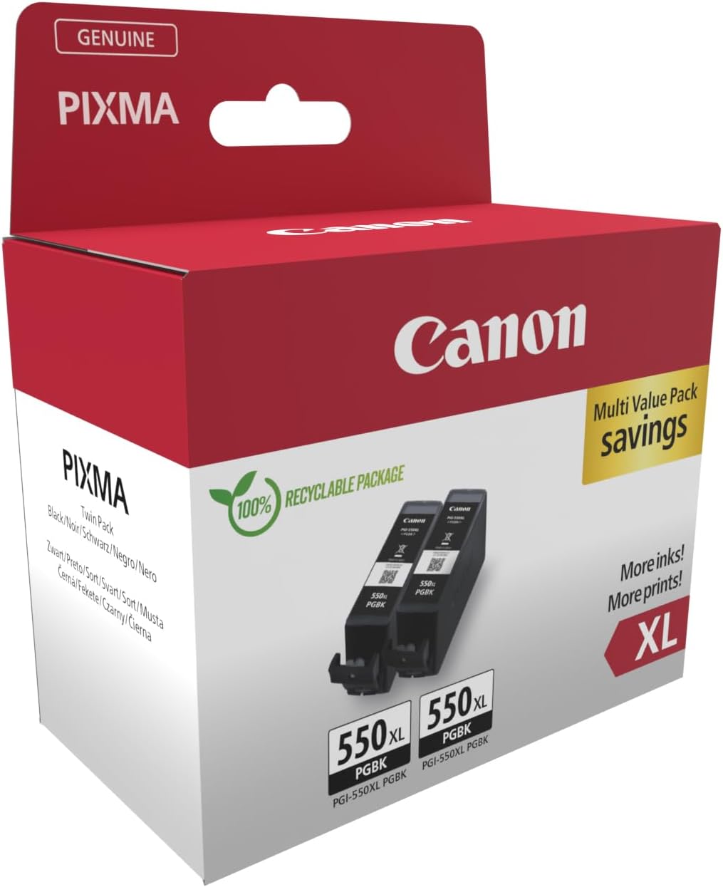 Canon PGI-550 XL TWIN Pack of 2 cartridges (2x Black XL) Genuine (Recycled Cardboard Multipack)