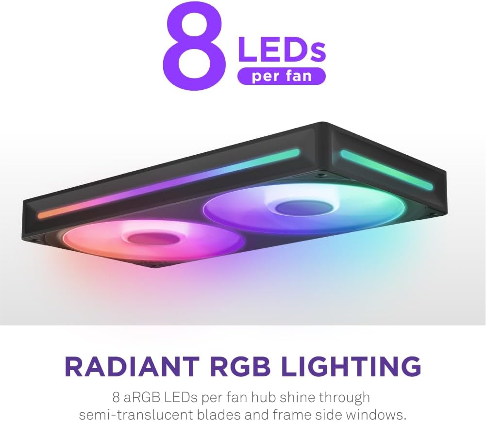 NZXT F240 RGB Core - 240mm Single-Frame Fan Unit with 2 x 120mm RGB Fans - Speed & Lighting Control - High Static Pressure & Airflow - Fluid Dynamic Bearings - 8 aRGB LEDs Per Fan - Black
