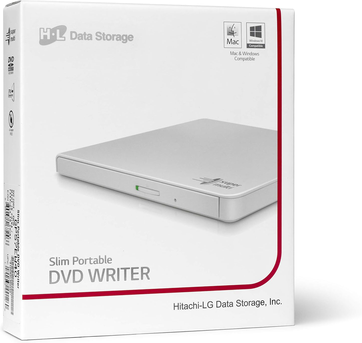 Hitachi-LG GP57, External DVD Drive, USB 2.0, 8x Read/Write Speed, M-DISC Support, Silent Play Technology