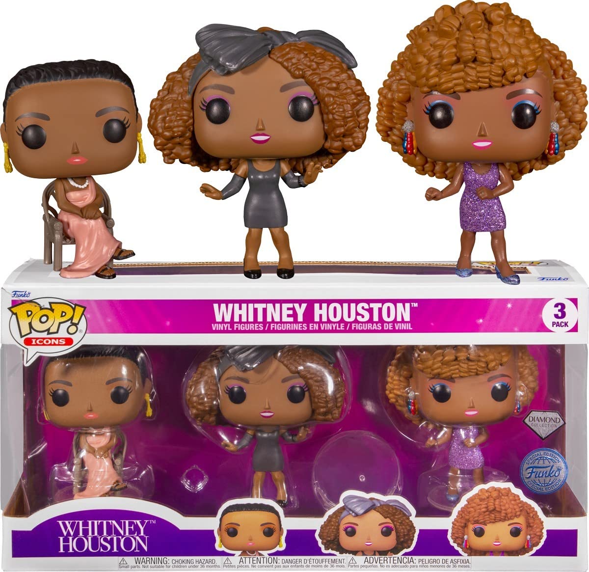 Funko Pop! 3-Pack: Rocks: Whitney Houston (Diamond Glitter