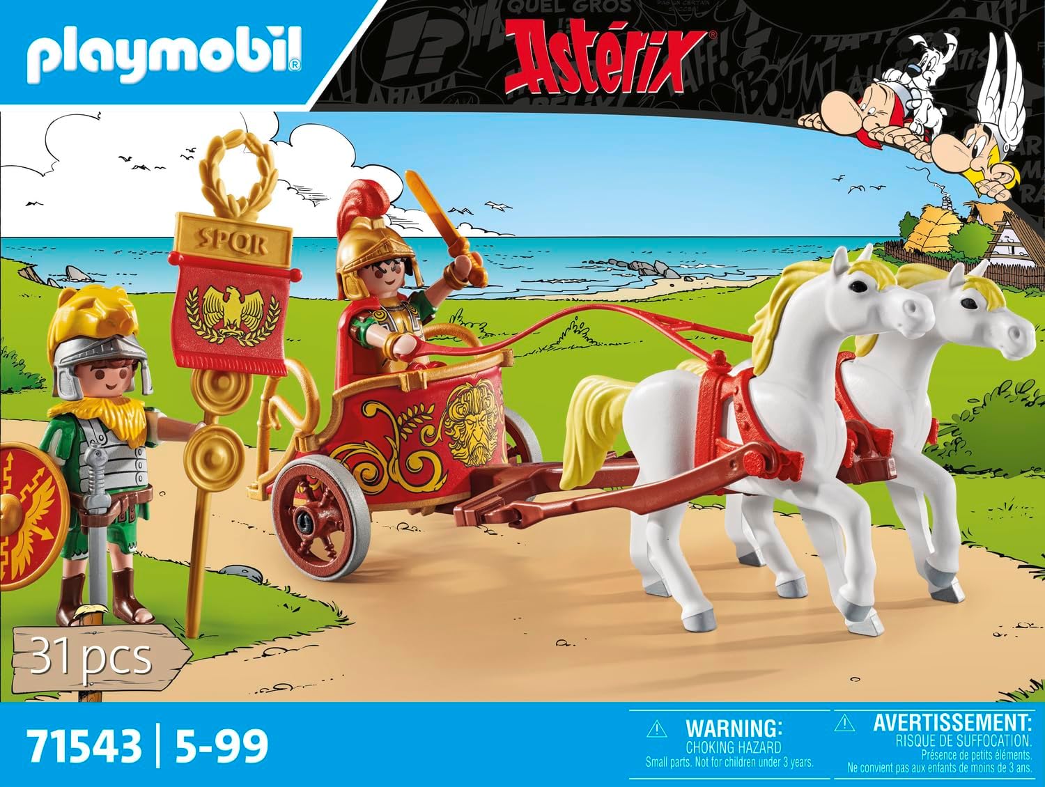PLAYMOBIL Asterix 71543 Romeinse strijdwagen, reis door het land, inclusief afneembare helmen, armbanden en mantel, gedetailleerde speelgoed voor kinderen vanaf 5 jaar