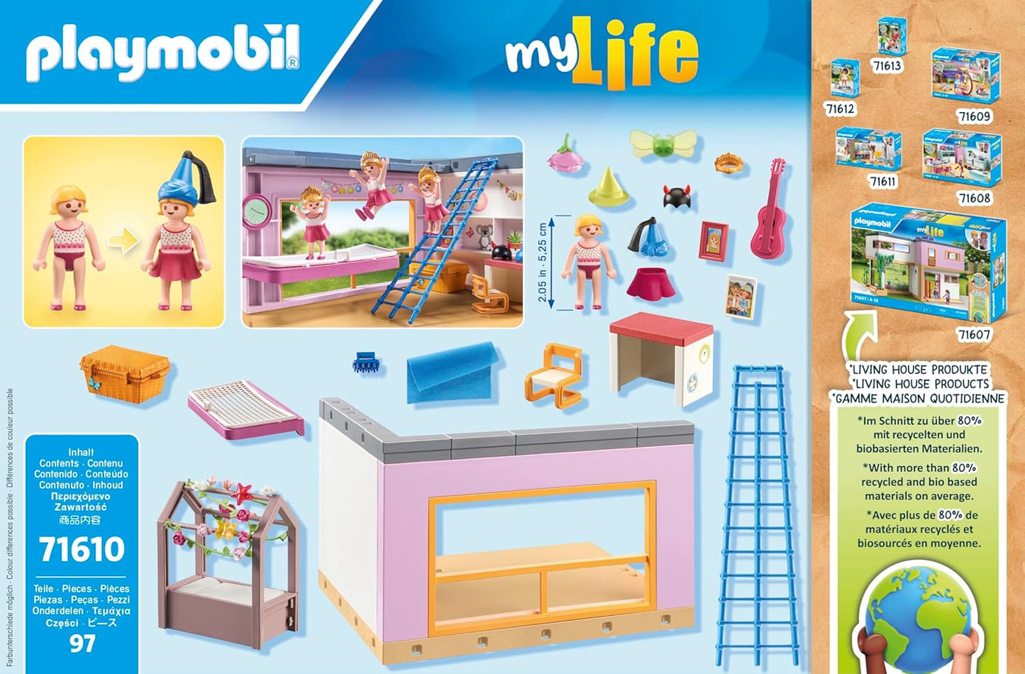 PLAYMOBIL myLife 71610 Habitación de los niños, Incluye una Figura, Hechos de más del 80% de Materiales reciclados y de Base biológica, Juguetes para niños y niñas a Partir de 4 años