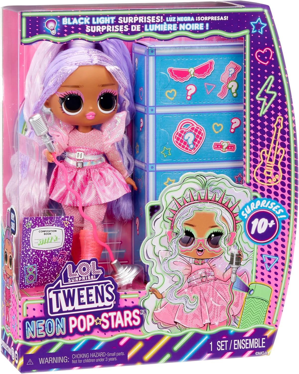 L.O.L. Surprise! Tweens Neon Pop Stars - Kitty K - 1 Fashion Doll, with Backlight Surprises and 10+ Pop Star Fashions and Accessories Including Retro Mic Stand, Present for Kids Ages 4+