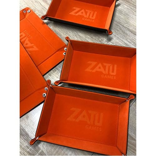 Zatu Games Bandeja de dados, terciopelo naranja y rectángulo plegable de cuero de PU negro, utilizado para RPG, mazmorras y dragones y juegos de mesa de mesa