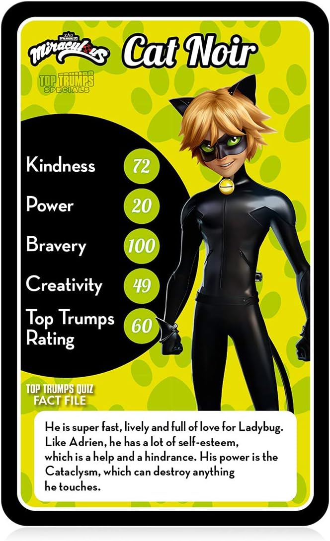 Top Trumps Miraculous Specials Card Game, play with Ladybug and her friends including Queen Bee, Cat Noir, Rena Rogue and Adrien Agreste, educational gift and toy for boys and girls Aged 6 plus