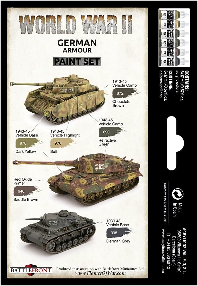 Vallejo VAL70205 AV Model Color Set-WWII German Armour (6), 17 ml (Pack of 6)