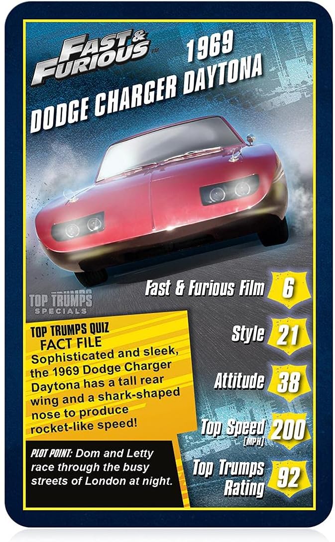 Top Trumps Special Fast and Furious Card Game, juega con coches de películas como Dodge Ice Charger, Lykan Hypersport, International MXT - MVA, regalo y juguete para niños y niñas a partir de 6 años