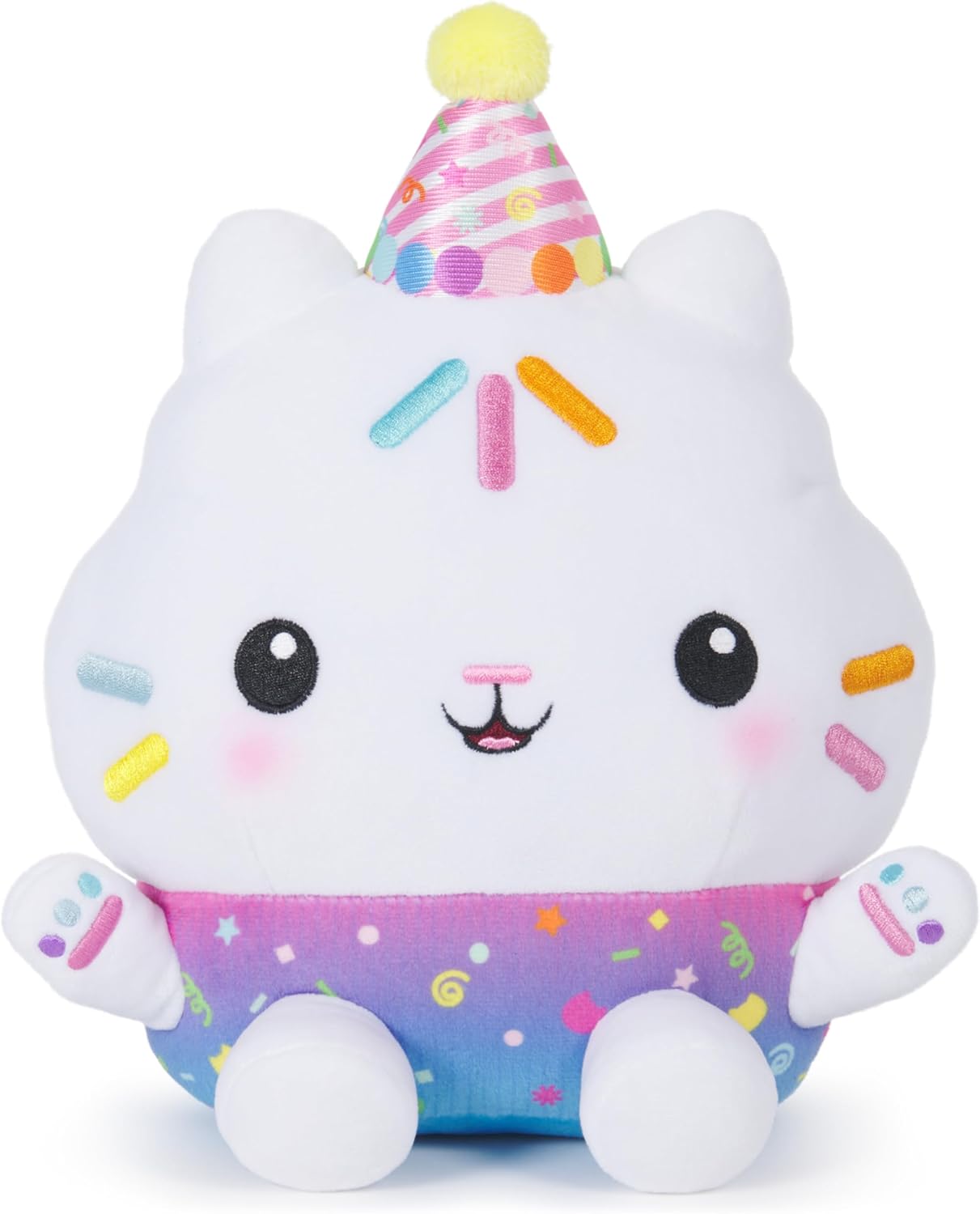 Gabby's Dollhouse Celebrations, Sprinkle Party Cakey Cat Soft Toy, 25-Centimetre Interactive Soft Toy with Sounds, Kids’ Toys for Girls and Boys Aged 3+